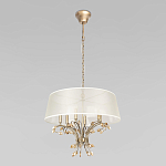 Люстра подвесная круглая с тканевым полупрозрачным абажуром и подвесками 6 ламп Gilded Elegance варинант исполнения - 2 | Loft Concept в Волгограде