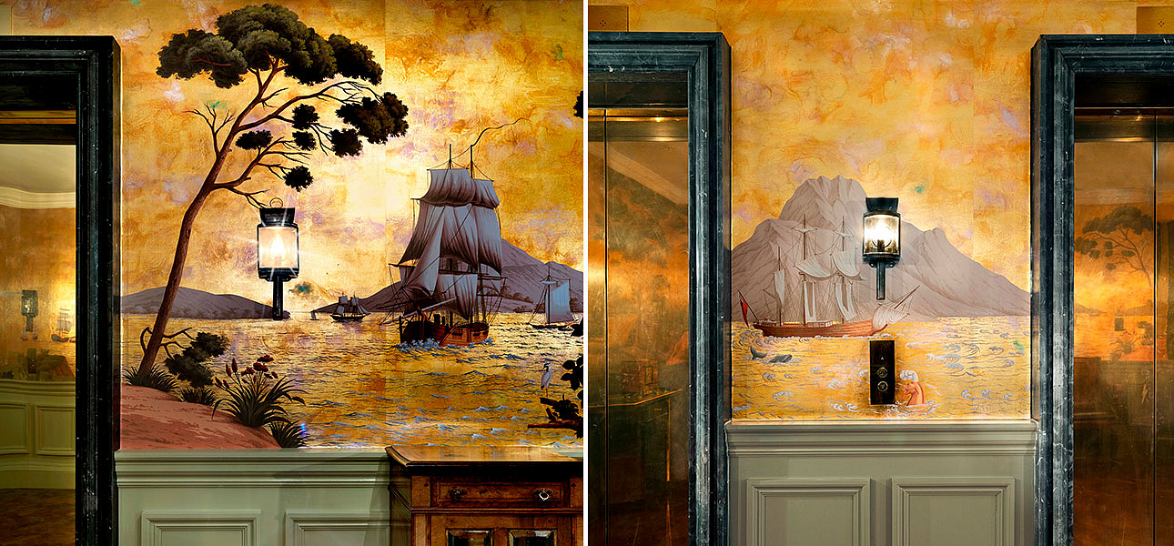 Обои ручная роспись Voyage of the Pacific Amarelo on Deep Rich Gold gilded paper with antiquing Обои ручная роспись Voyage of the Pacific Amarelo on Deep Rich Gold gilded paper with antiquing - Loft-Concept в Волгограде