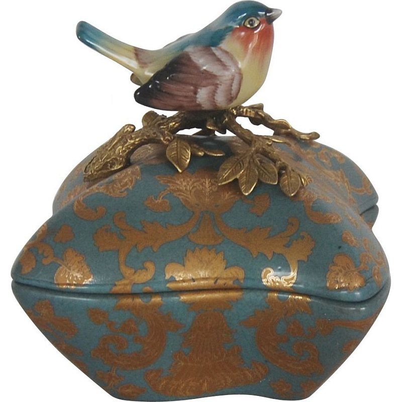 Фарфоровая шкатулка A bird on a branch Бронза Голубой Фарфоровая шкатулка A bird on a branch Бронза Голубой в Волгограде | Loft Concept
