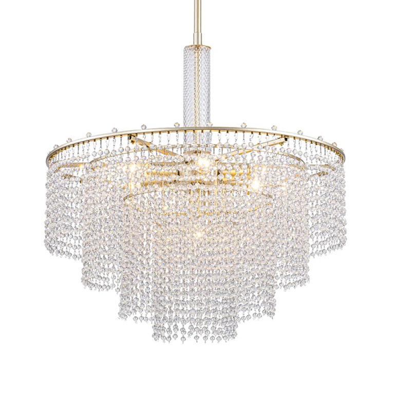Люстра многоярусная с каскадами кристаллов Crystal Rains Золотой Прозрачный в Волгограде | Loft Concept 