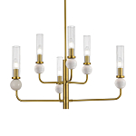 Люстра с 6-ю плафонами в форме стеклянных трубок и мраморных декоративных элементов Montreal варинант исполнения - 2 | Loft Concept в Волгограде