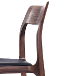 Стул деревянный с мягким сиденьем из черной натуральной кожи Moon Walnut Furniture варинант исполнения - 8 | Loft Concept в Волгограде