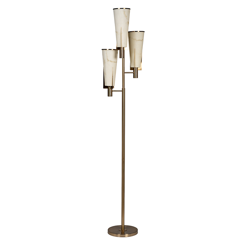 Торшер на три лампы с расцветкой под мрамор на матовом металлическом основании Elegant Classic Light Белый Латунь в Волгограде | Loft Concept 