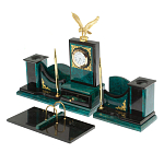 Настольный письменный набор из змеевика тёмно-зелёного цвета с декором в виде орла Successful Leader варинант исполнения - 2 | Loft Concept в Волгограде