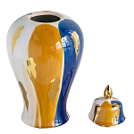 Ваза с крышкой и мазками синего и золого цвета на белом фоне Chinoiserie Ceramics варинант исполнения - 2 | Loft Concept в Волгограде