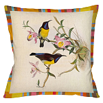 Декоративная подушка бежевая в разноцветную полоску с изображением птиц и цветов Blooming Birds Colorful Cushion варинант исполнения - 11 | Loft Concept в Волгограде