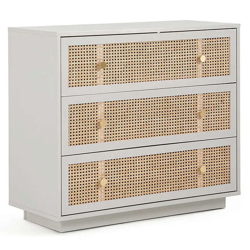 Комод с тремя ящиками Tomio Wicker Furniture Светло-серый Древесина Латунь Комод с тремя ящиками Tomio Wicker Furniture Светло-серый Древесина Латунь в Волгограде | Loft Concept