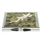 Зеркало двухстороннее квадратное из натурального камня Змеевик с декоративной вставкой в виде ящерицы Silver Stone Mirrors варинант исполнения - 2 | Loft Concept в Волгограде