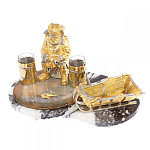 Икорница со стопками с декором "Рыбак с санями" с гравировкой на подставке из натуральных камней Агат Мрамор Decorative Cavair Dishes варинант исполнения - 9 | Loft Concept в Волгограде