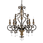 Люстра с подвесками из прозрачного стекла на кованом каркасе бронзового цвета в классическом стиле Quoizel варинант исполнения - 1 | Loft Concept в Волгограде