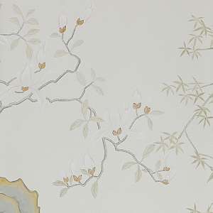 Обои ручная роспись Summer Night Blossom Colourway SC-122 on Bleached white dyed silk