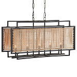 Люстра прямоугольной формы с чёрным каркасом и вставкой из плетеного материала Cage for Light варинант исполнения - 4 | Loft Concept в Волгограде