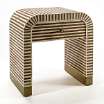 Тумбочка прикроватная с ящиком Tofino Stripes Bone Inlay Bedside Beige варинант исполнения - 2 | Loft Concept в Волгограде