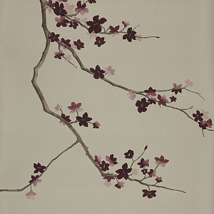 Обои ручная роспись Cherry Tree Special Colourway on Icefield dyed silk