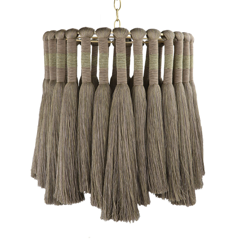 Подвесной светильник круглый плетеный с бахромой Braided Bundle of Ears Бежевый в Волгограде | Loft Concept 