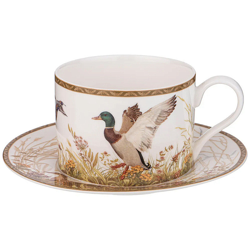 Чайная пара из фарфора с изображением утки и лисы 300 мл Hunting Porcelain Collection Белый Коричневый Чайная пара из фарфора с изображением утки и лисы 300 мл Hunting Porcelain Collection Белый Коричневый в Волгограде | Loft Concept
