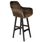 Барный стул со спинкой и подлокотниками на 4-х черных ножках Douglas Rhombus Коричневый Велюр варинант исполнения - 1 | Loft Concept в Волгограде