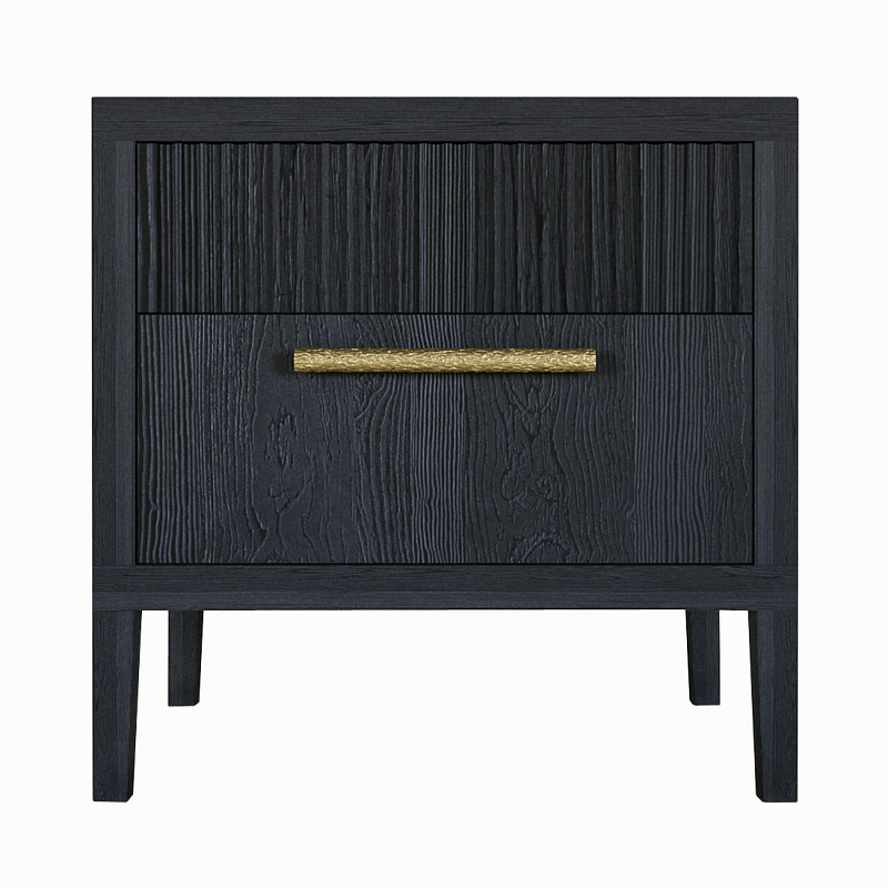 Прикроватная Тумбочка Primo с двумя ящиками Черный дуб Черный Золотой в Волгограде | Loft Concept 