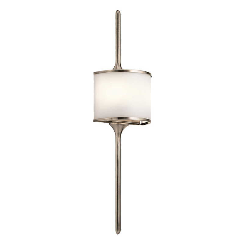 Бра вертикальное с белым полукруглым плафоном и длинным стержнем L Kichler Хром Белый Латунь Серебряный в Волгограде | Loft Concept 