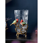 Ваза стеклянная прозрачная с бронзовым основанием в виде ветвей и фарфоровыми птичками Eden Garden варинант исполнения - 3 | Loft Concept в Волгограде