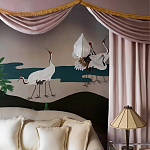 Обои ручная роспись Tsuro Cranes Original colourway on Tarnished Silver gilded paper варинант исполнения - 2 | Loft Concept в Волгограде