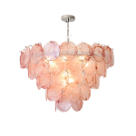 Люстра с каскадом из круглых розовых стеклянных дисков Pink Light Waterfall варинант исполнения - 4 | Loft Concept в Волгограде