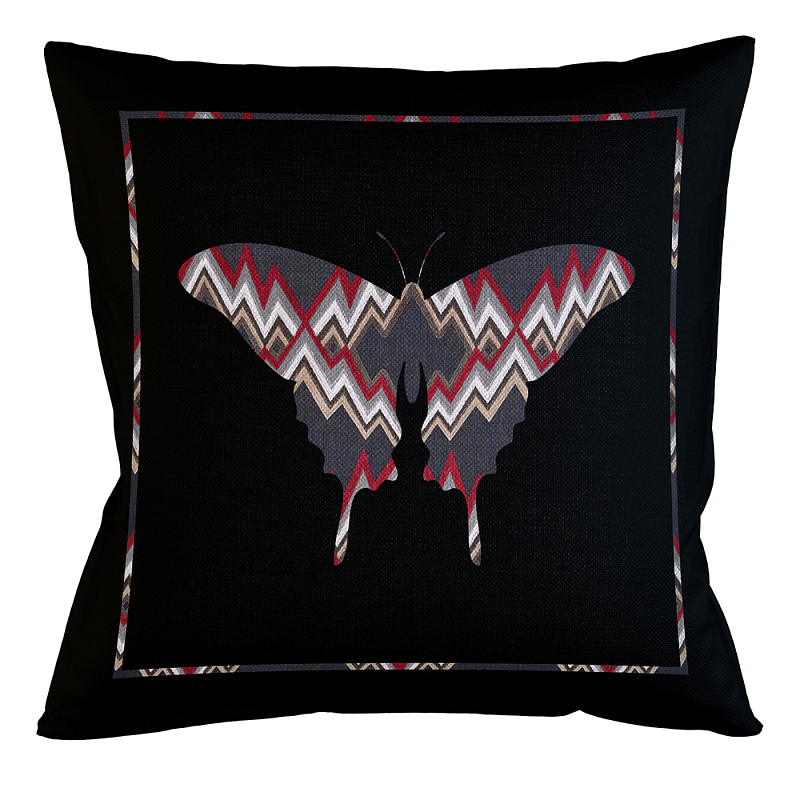 Подушка декоративная бабочка цветной орнамент Ikat Pattern Мульти Бежевый Черный в Волгограде | Loft Concept 