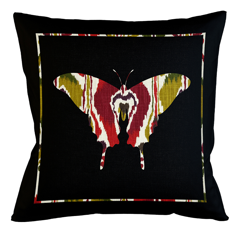 Подушка декоративная бабочка цветной узор Ikat Pattern Мульти Бежевый Черный в Волгограде | Loft Concept 