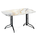 Обеденный стол с прямоугольной столешницей из стекла на черных металлических ножках White Marble варинант исполнения - 1 | Loft Concept в Волгограде