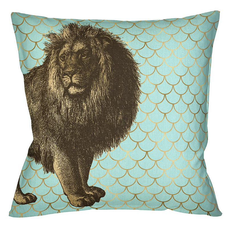 Подушка Safari light blue lion Бирюзовый Глянцевое золото Подушка Safari light blue lion Бирюзовый Глянцевое золото в Волгограде | Loft Concept