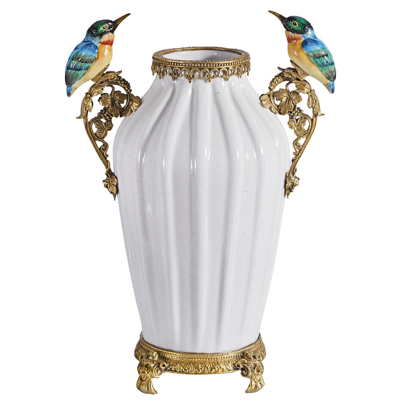 Ваза белого цвета из фарфора с птичкми White Garden Белый Бронза Мульти в Волгограде | Loft Concept 
