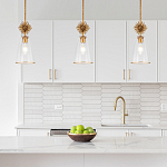 Подвесной светильник золотого цвета с колоколообразным стеклянным плафоном и декоративным элементом Elstead Lighting варинант исполнения - 9 | Loft Concept в Волгограде