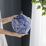 Ваза округлой формы с синей росписью и цветочным узором Blue & White Ornament варинант исполнения - 4 | Loft Concept в Волгограде