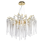 Люстра золотого цвета с декоративными ветками и длинными прозрачными стеклянными подвесами в форме сосулек Droplet Chandelier варинант исполнения - 2 | Loft Concept в Волгограде
