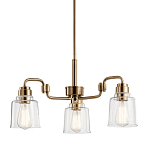 Люстра цвета латунь с 3-мя прозрачными стеклянными плафонами Kichler варинант исполнения - 1 | Loft Concept в Волгограде