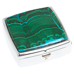 Таблетница карманная квадратная с 2-мя отделениями с зеркалом и накладкой из натуральных камней Малахит Хризоколла Silver Stone Pillboxes варинант исполнения - 1 | Loft Concept в Волгограде