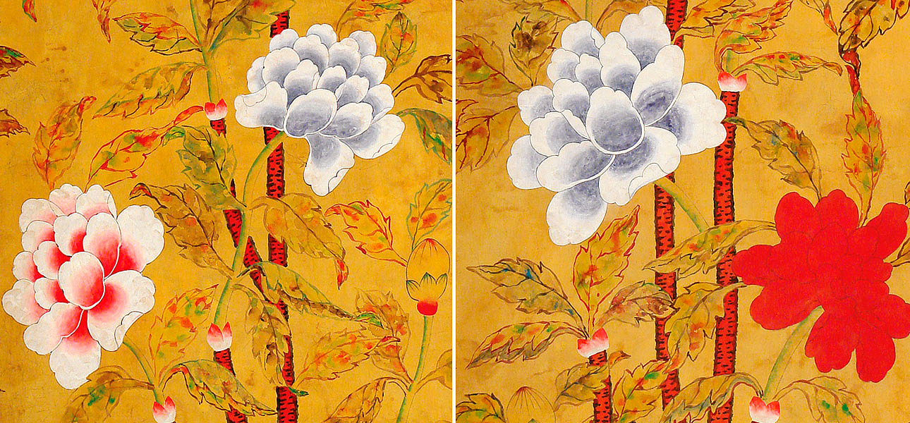 Обои ручная роспись Korean Peony Original colourway on Edo Golden Brown painted silk Обои ручная роспись Korean Peony Original colourway on Edo Golden Brown painted silk - Loft-Concept в Волгограде