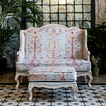 Двухместный диван из массива бука серый с растительным орнаментом Raffael Blue Grey Sofa варинант исполнения - 8 | Loft Concept в Волгограде