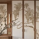 Обои с вышивкой ручной работы Deco Wisteria ﻿Midas colourway on Liso Pearl wool sateen варинант исполнения - 3 | Loft Concept в Волгограде