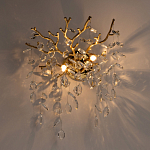 Бра золотого цвета с декоративными ветвями и прозрачными подвесками в форме листьев Droplet Chandelier варинант исполнения - 2 | Loft Concept в Волгограде