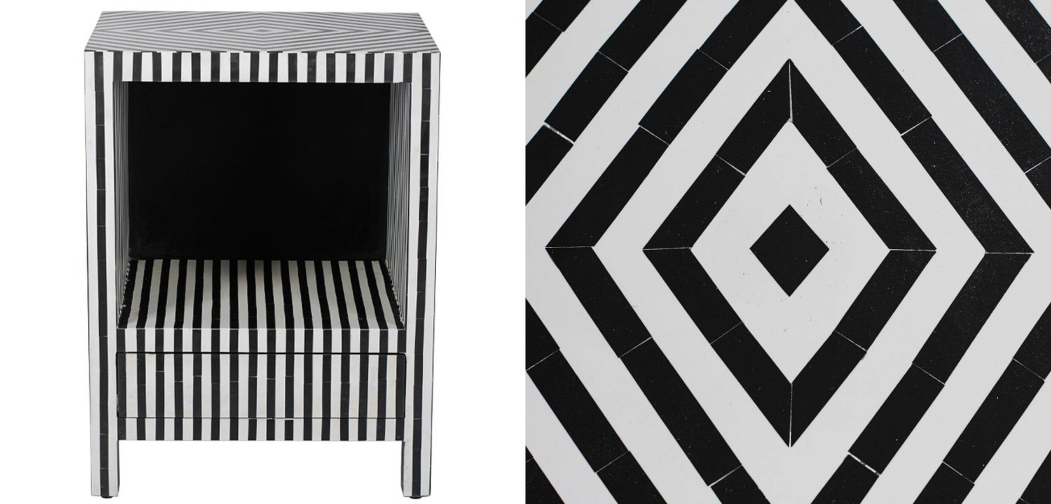 Тумбочка Black&white large storage Indian Bone Inlay nightstand Тумбочка Black&white large storage Indian Bone Inlay nightstand - Loft-Concept в Волгограде