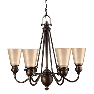 Люстра бронзового цвета с конусными плафонами из бежевого стекла Hinkley