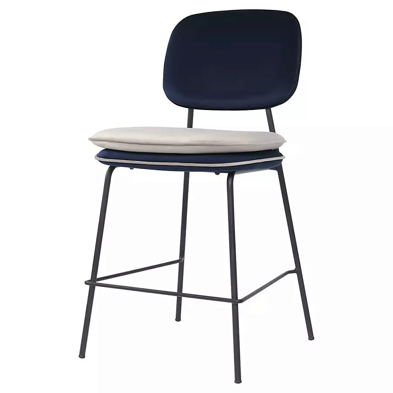 Стул полубарный мягкий с контрастным кантом Soft Velor Chair Темно-синий Бордовый Бежевый Стул полубарный мягкий с контрастным кантом Soft Velor Chair Темно-синий Бордовый Бежевый в Волгограде | Loft Concept