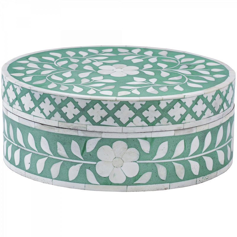 Круглая зеленая шкатулка инкрустация кость Белый Зеленый в Волгограде | Loft Concept 