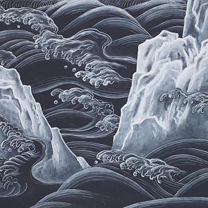 Обои ручная роспись Matsushima Waves Roka on Edo Night painted silk