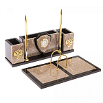 Настольный письменный набор из бежевого мрамора с часами и гербом Marble Accessory варинант исполнения - 2 | Loft Concept в Волгограде