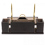 Настольный письменный набор из бежевого мрамора с часами и гербом Marble Accessory варинант исполнения - 3 | Loft Concept в Волгограде