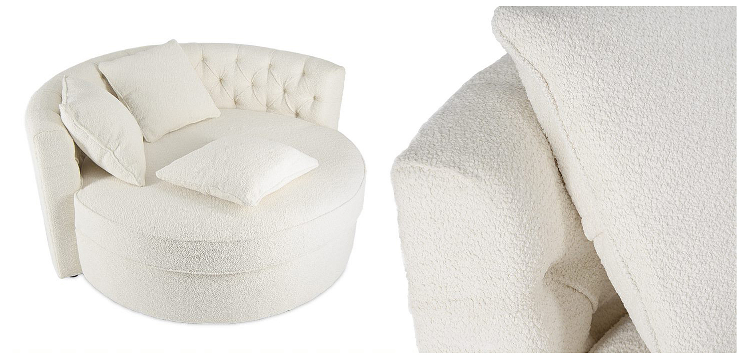 Кушетка круглая с обивкой из ткани букле Milky Boucle Chair Белая Кушетка круглая с обивкой из ткани букле Milky Boucle Chair Белая - Loft-Concept в Волгограде