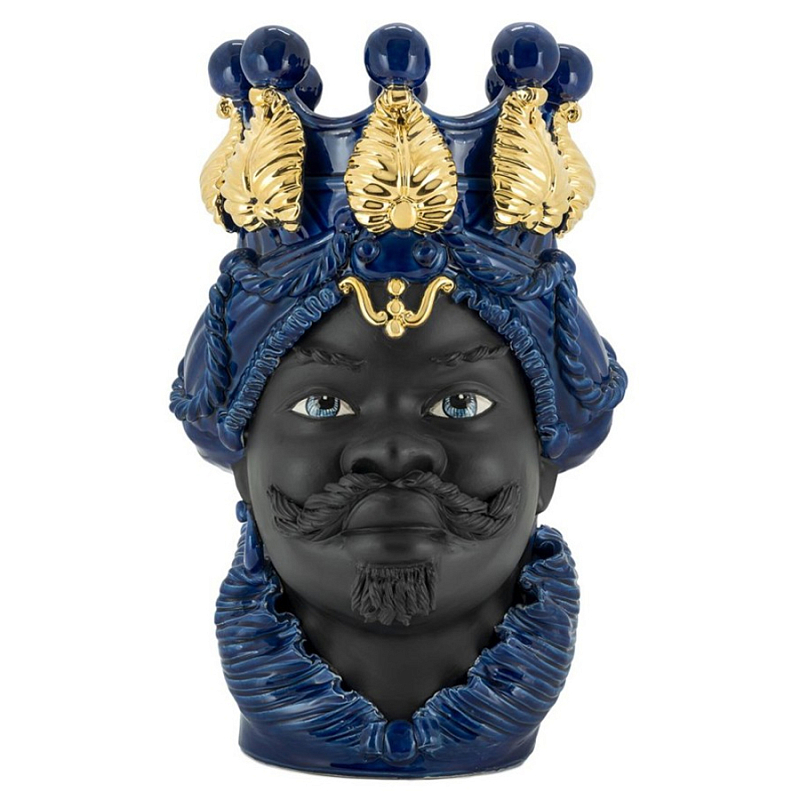 Ваза Vase Moro Man Ltd Blue Черный Синий Золотой Ваза Vase Moro Man Ltd Blue Черный Синий Золотой в Волгограде | Loft Concept