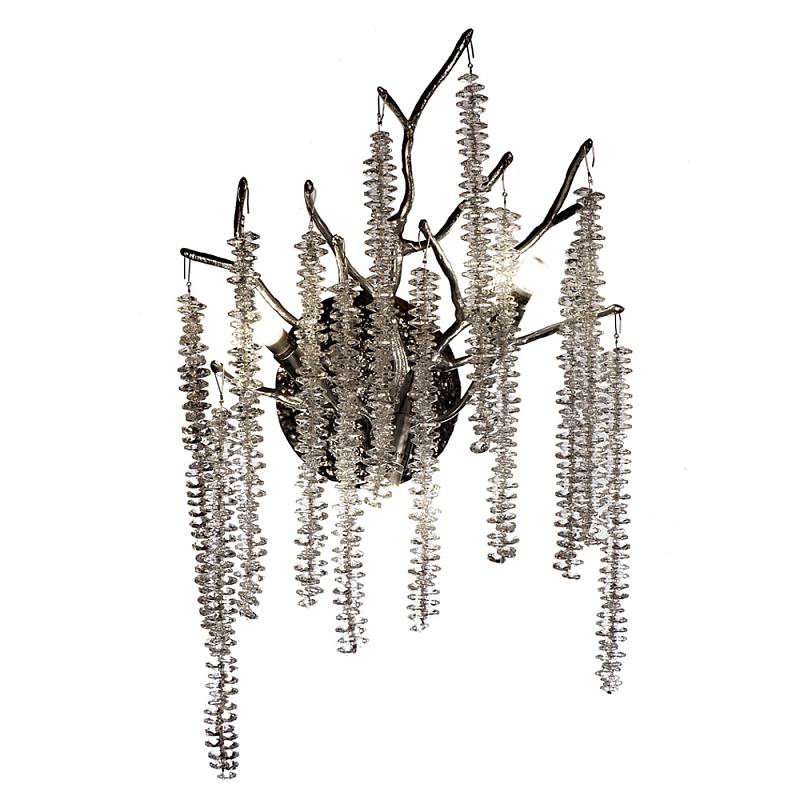 Бра на ветвистым серебрянном каркасе со стеклянными подвесами Raceme Серебряный Прозрачное Стекло в Волгограде | Loft Concept 
